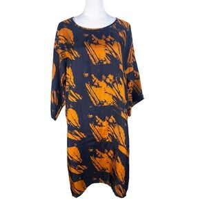 H Fredriksson Shift Dress Women XS‎ Navy Orange Excellent Silk Abstract Print